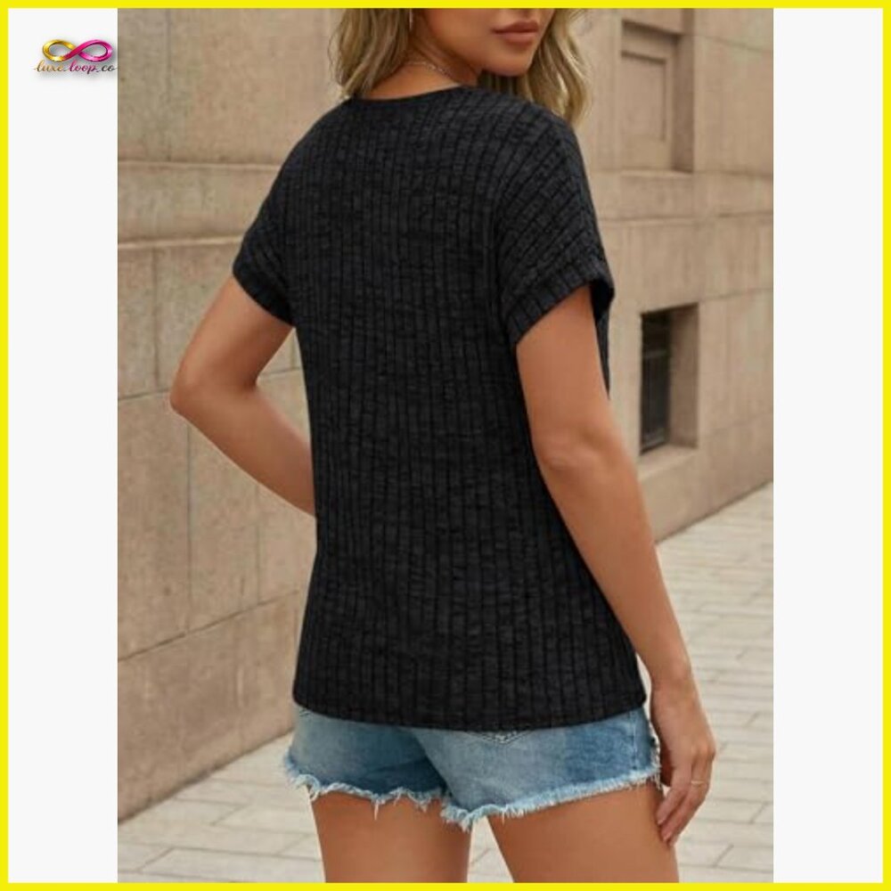 Lace Trim Tunic Top Loose Fit Short Sleeve Elegant Business Casual Spring Summer - Picture 4 of 6